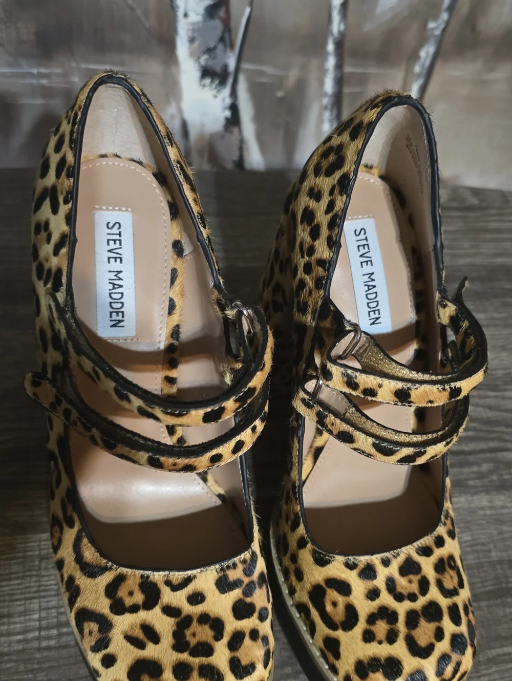Steve Madden Leopard Print Double-Strap Platform Pumps - Tan & Black